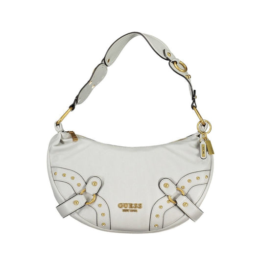 White shoulder bag with gold accents