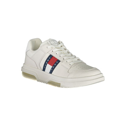 Tommy Hilfiger White Polyethylene Men Sneaker with contrast details and logo print, offering style and comfort for fashion enthusiasts.