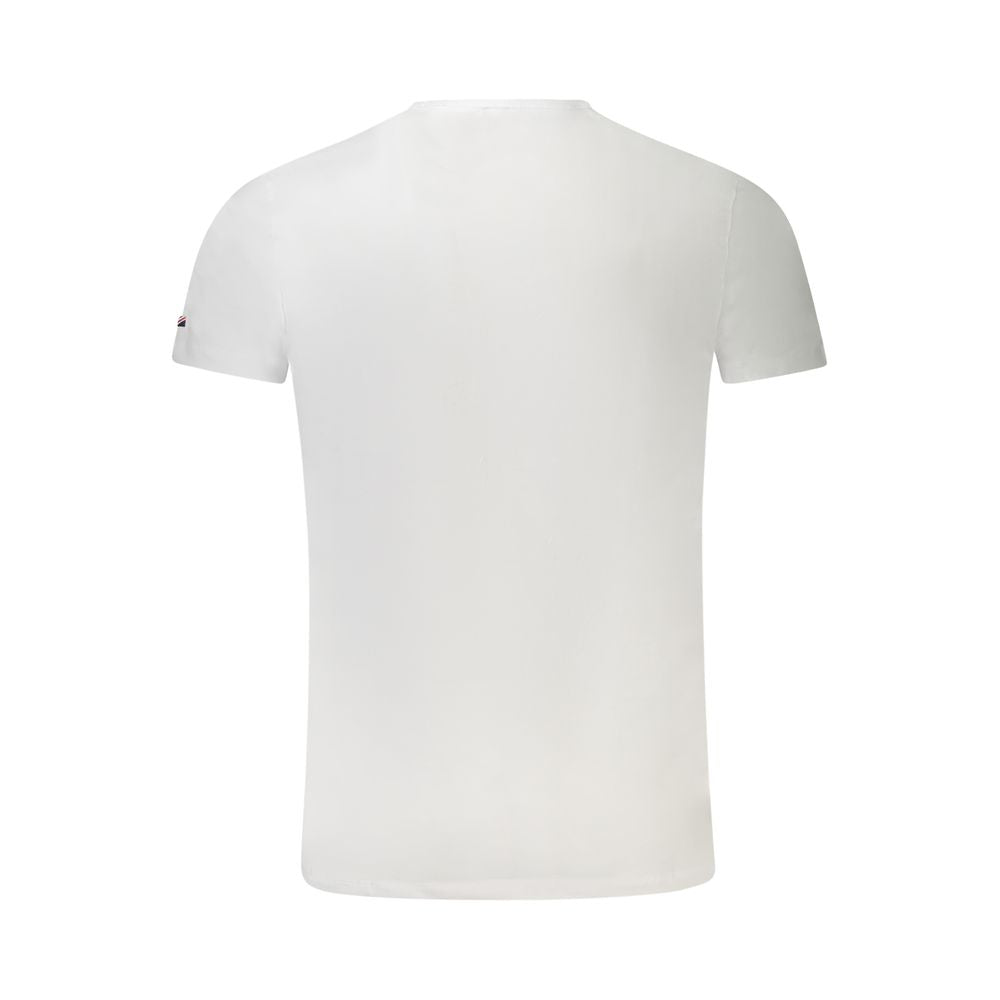 Back view of Pepe Jeans White Cotton Men T-Shirt, showcasing slim fit and comfort.
