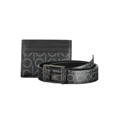 Calvin Klein Black Polyethylene Mens Wallet with logo card holder and belt, 95cm length, stylish modern accessories set