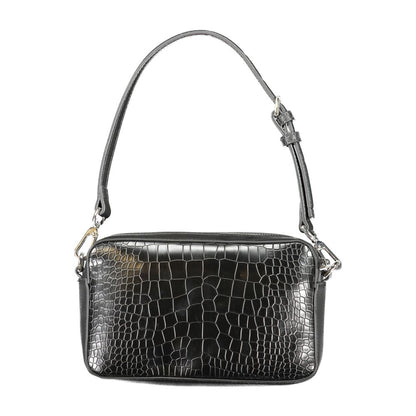 Calvin Klein Black Polyester Handbag with adjustable strap, zip closure, and stylish contrast details.