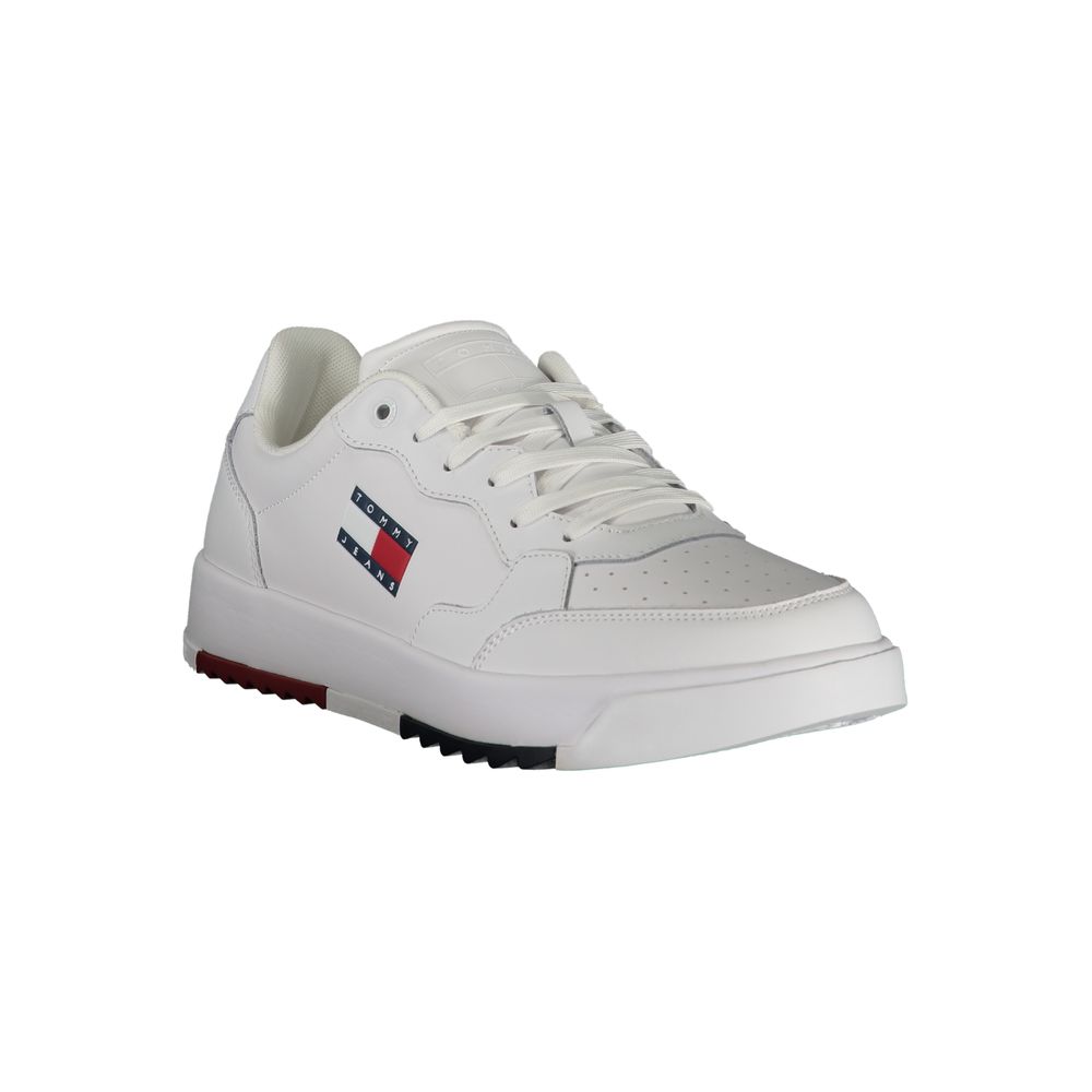 Tommy Hilfiger White Polyethylene Men Sneaker with logo and lace-up design for a stylish casual look.