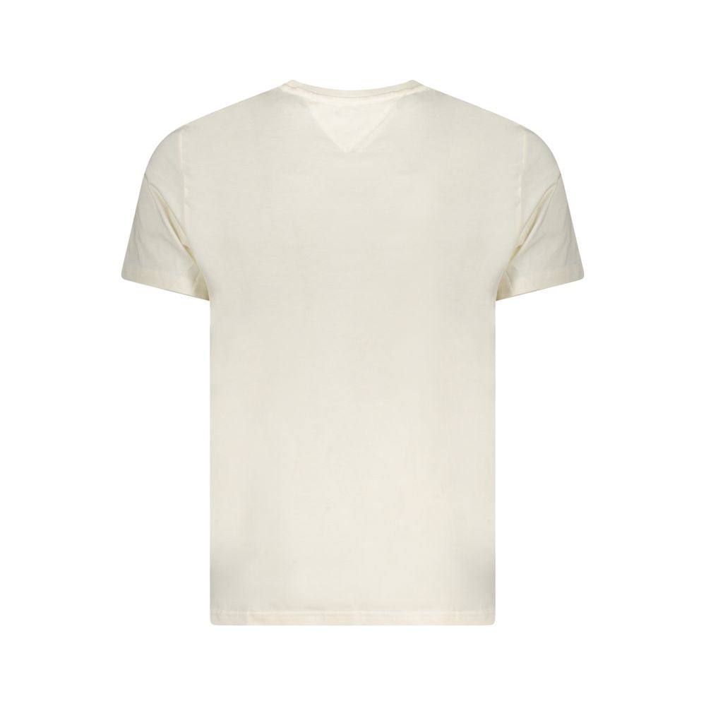 Tommy Hilfiger Beige Cotton Men T-Shirt with short sleeves and crew neck, showcasing the back design with iconic logo for casual flair.