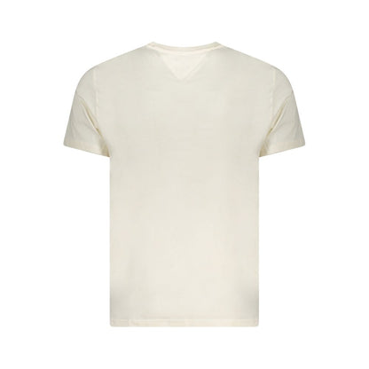 Tommy Hilfiger Beige Cotton Men T-Shirt with short sleeves and crew neck, showcasing the back design with iconic logo for casual flair.