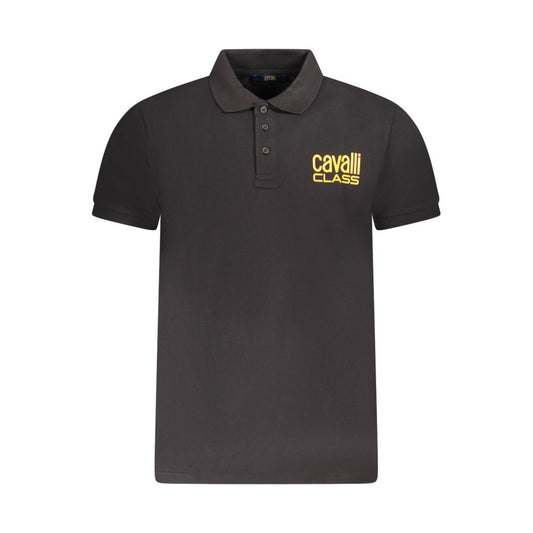 Cavalli Class Black Cotton Men Polo Shirt with logo, offering a blend of style and comfort for modern men.