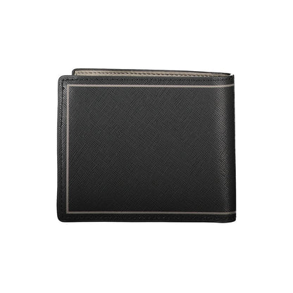 Tommy Hilfiger Black Leather Wallet with 2 compartments, coin purse, card spaces, contrast details, and logo.