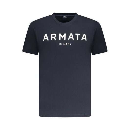 Armata Di Mare Blue Cotton Men T-Shirt featuring bold logo design, short sleeves, and nautical style for modern voyagers.