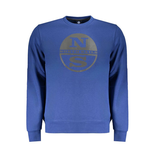 North Sails Blue Cotton Men Sweater with crew neck and branded logo.