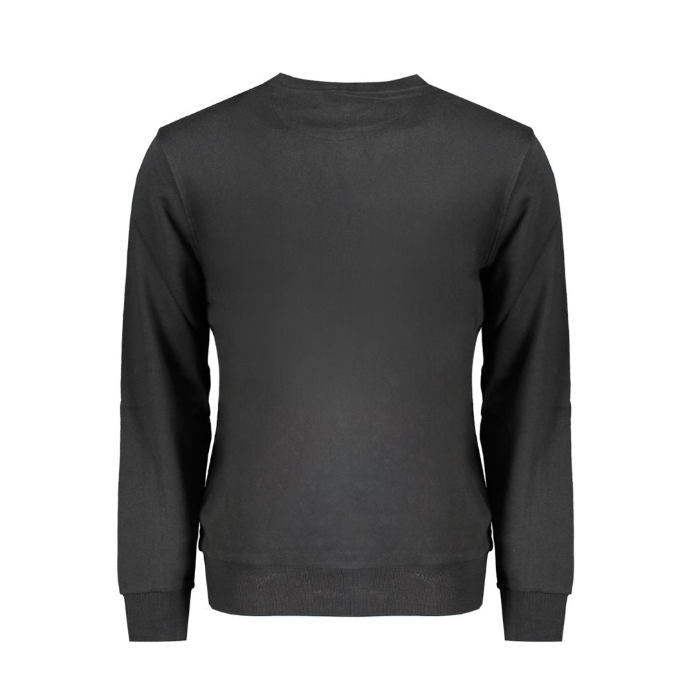 Back view of North Sails Black Cotton Men Sweater with long sleeves and crew neck, showcasing sophistication and brand logo detail.