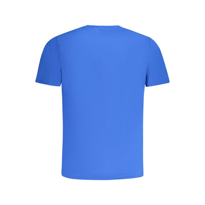 Back view of North Sails Blue Cotton Men TShirt in vibrant blue with short sleeves, exemplifying casual nautical style and comfort.