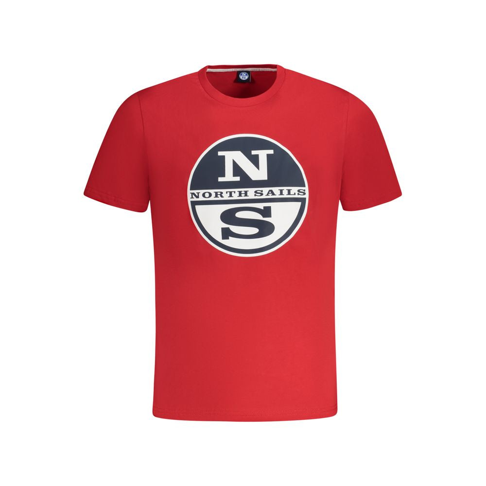North Sails Red Cotton Men T-Shirt with logo and nautical print, made of breathable 100% pure cotton for comfort and style.