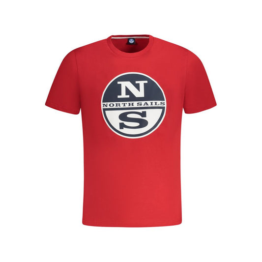 North Sails Red Cotton Men T-Shirt with logo and nautical print, made of breathable 100% pure cotton for comfort and style.