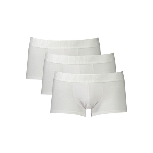 Alt Tag: Bikkembergs White Polyester Men Boxer tri-pack with elastic waistband and iconic logo, showcasing style and comfort for modern men.