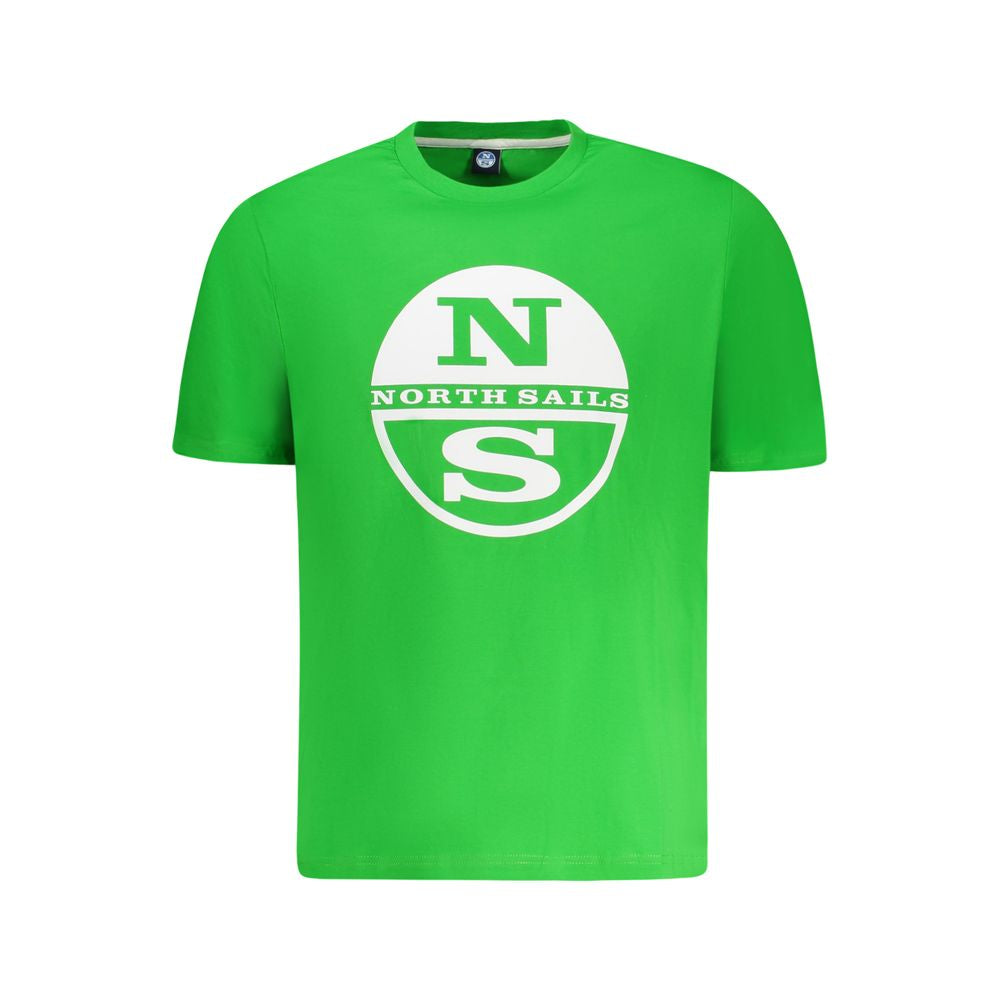 North Sails Green Cotton Men T-Shirt with logo, bold green color, crew neck, made from 100% cotton.