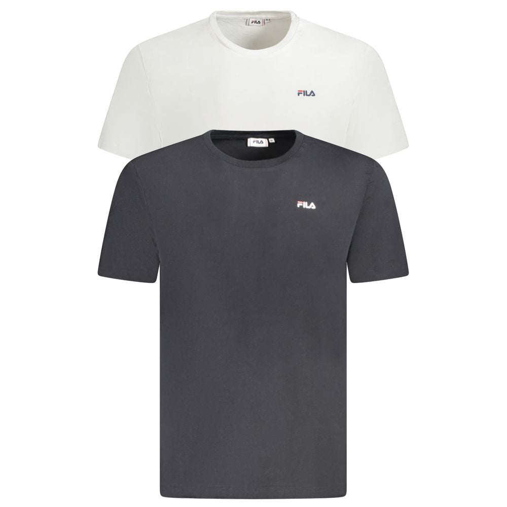 Fila White Cotton Men T-Shirt iconic style with black and white design, organic cotton, bold print logo, timeless appeal bi-pack