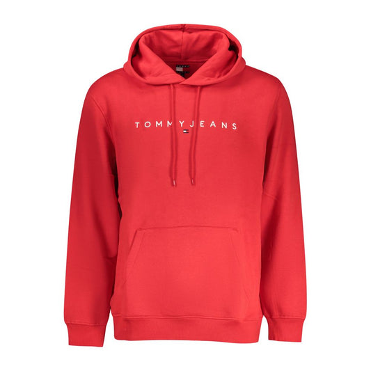 Tommy Hilfiger Red Cotton Men Sweater with branded embroidery, central pocket, crafted from cotton-polyester blend for comfort and style.