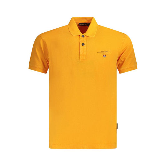 Napapijri Orange Cotton Men Polo Shirt featuring short sleeves, two-button placket, and iconic logo for stylish casual elegance.