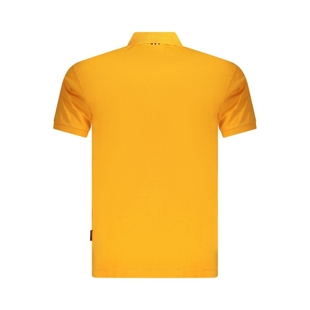 Back view of Napapijri Orange Cotton Men Polo Shirt, showcasing vibrant color and short sleeves.