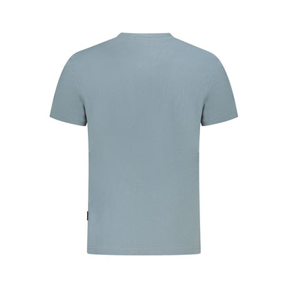Back view of a blue short sleeve T-shirt