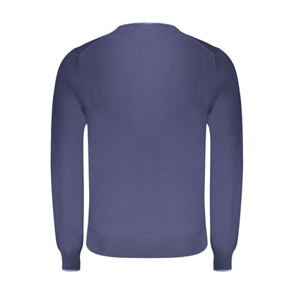 Back view of North Sails Blue Cotton Men Sweater with crew neck and logo embroidery.