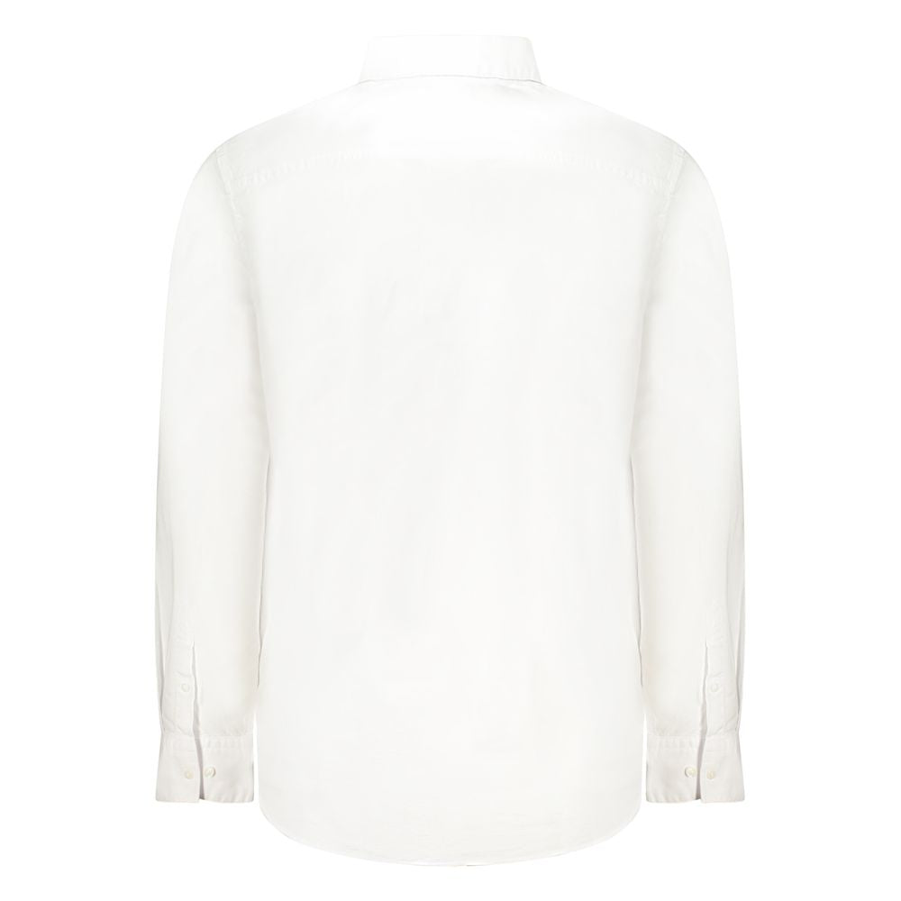 Calvin Klein White Cotton Men Shirt with button-down collar and 2-button cuffs, back view
