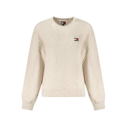 Tommy Hilfiger Beige Cotton Women Sweater with embroidered logo, long sleeves, and crew neck.