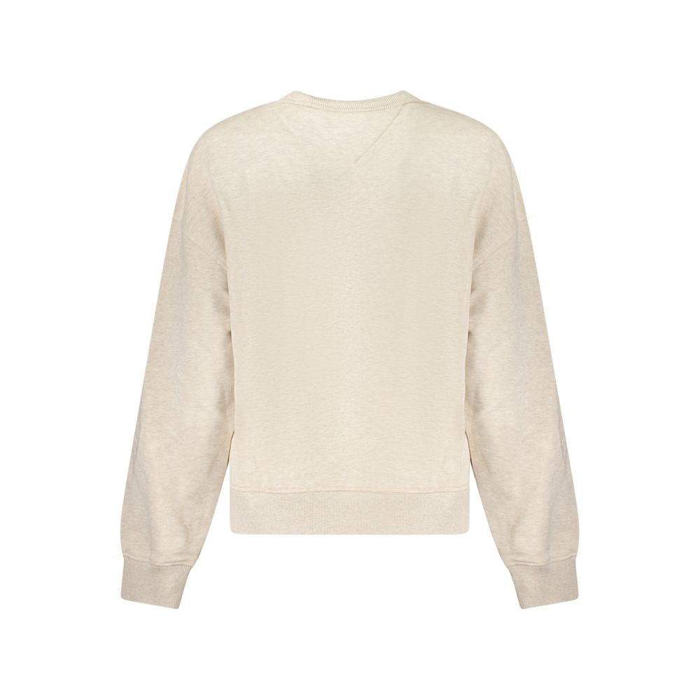 Tommy Hilfiger Beige Cotton Women Sweater, back view, showcasing soft brushed finish and crew neck design.