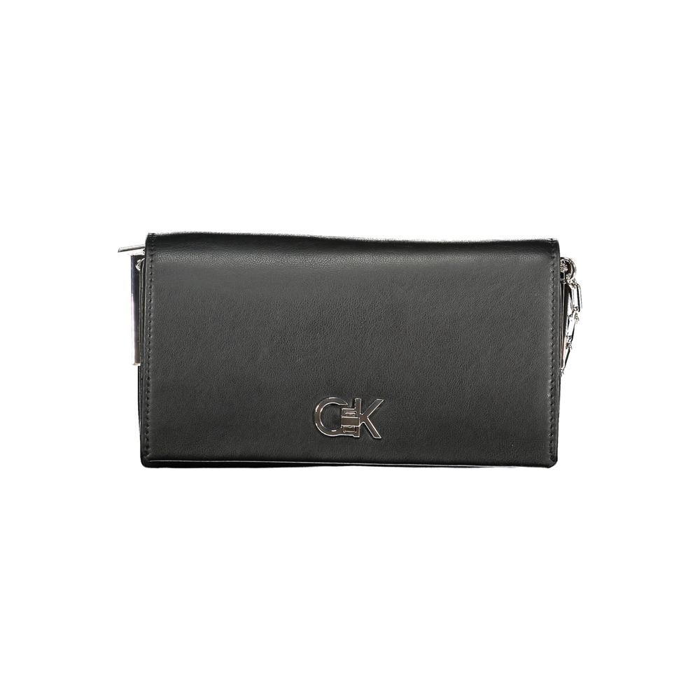 Calvin Klein Black Polyester Handbag with adjustable shoulder strap, 2 compartments, and twist closure. Features recycled materials.