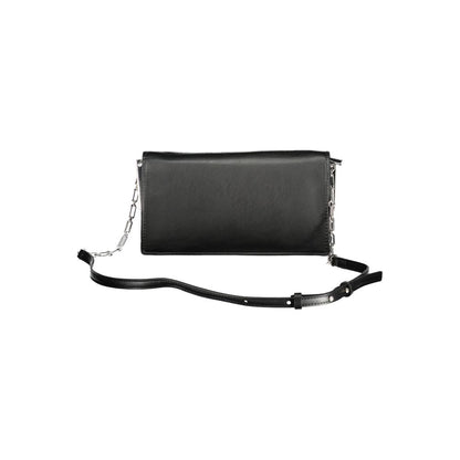 Calvin Klein Black Polyester Handbag with adjustable strap, two compartments, and twist closure. Fashionable and eco-friendly design.