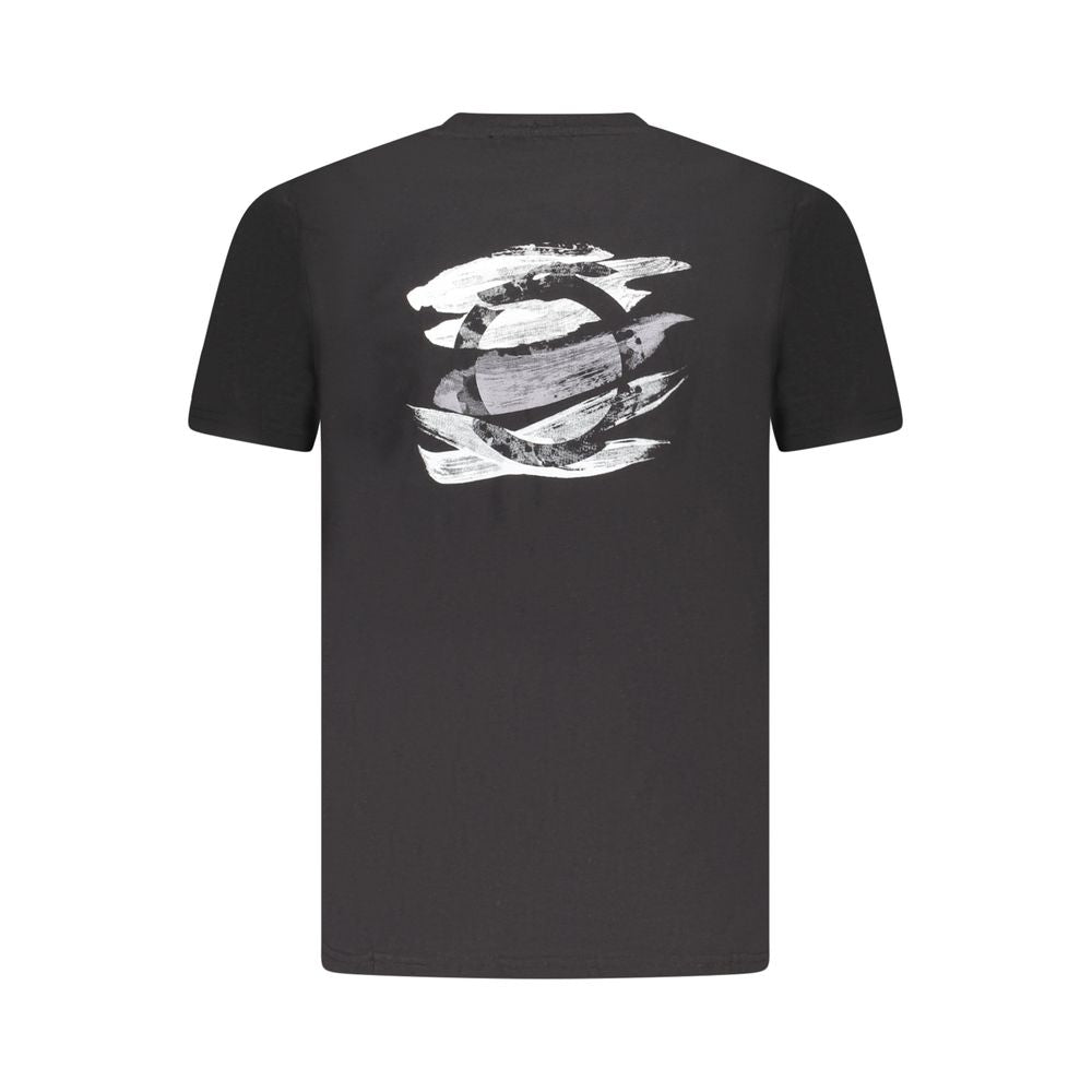 Trussardi Black Cotton Men T-Shirt with brush print and logo on back
