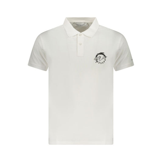 Trussardi White Cotton Men Polo Shirt with iconic logo and two-button placket, showcasing luxury and modern style in crisp white.