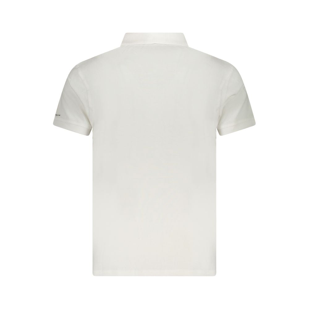 Trussardi White Cotton Men Polo Shirt, back view, classic design with short sleeves and logo print, perfect for casual sophistication.