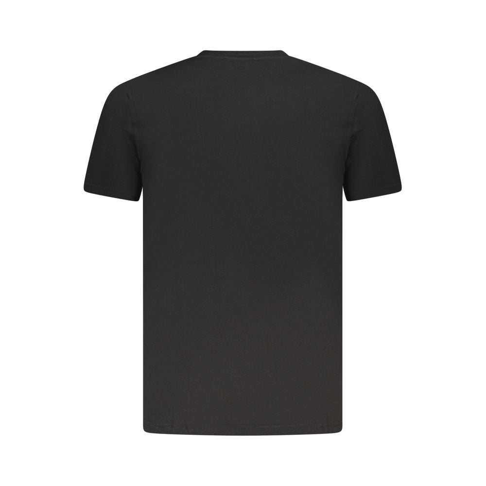 Back view of Cavalli Class Black Cotton Men T-Shirt with classic crew neck and short sleeves.