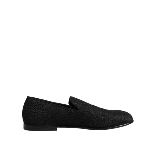 Dolce & Gabbana Black Jacquard Slip On Loafers Formal Shoes MV7341-40