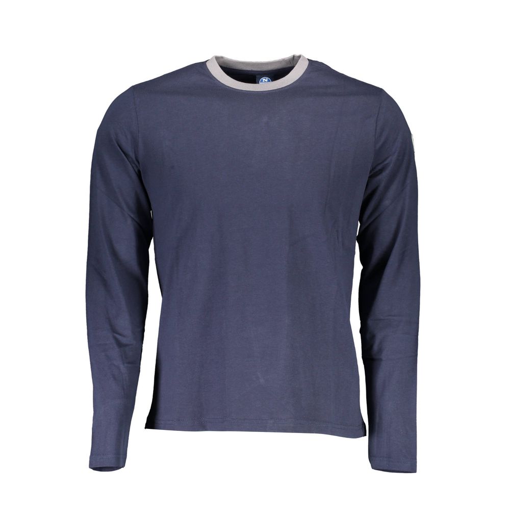 North Sails Blue Cotton Men T-Shirt with long sleeves and crew neck design, featuring contrasting details and logo embellishment.