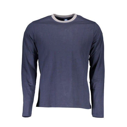 North Sails Blue Cotton Men T-Shirt with long sleeves and crew neck design, featuring contrasting details and logo embellishment.