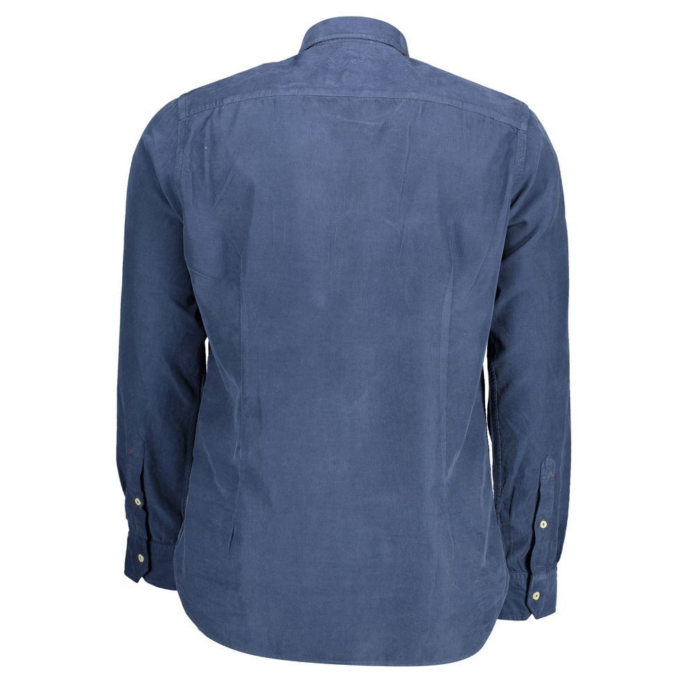 Back view of U.S. POLO ASSN. Blue Cotton Men Shirt with long sleeves and French collar.