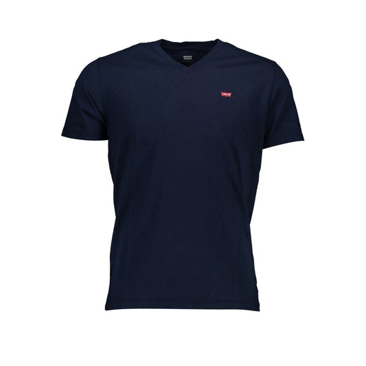 Levi's Blue Cotton Men T-Shirt with V-neck and logo, offering classic Americana style and comfort.