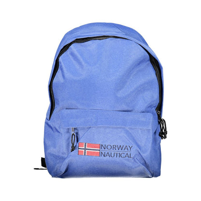 Blue backpack with 'Norway Nautical' embroidery, perfect for adventurers. Norway 1963 Blue Polyester Men Backpack ideal for style and utility.