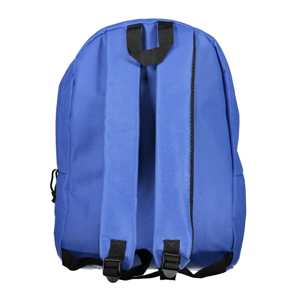 Back view of Norway 1963 Blue Polyester Men Backpack with adjustable shoulder straps and bold design.
