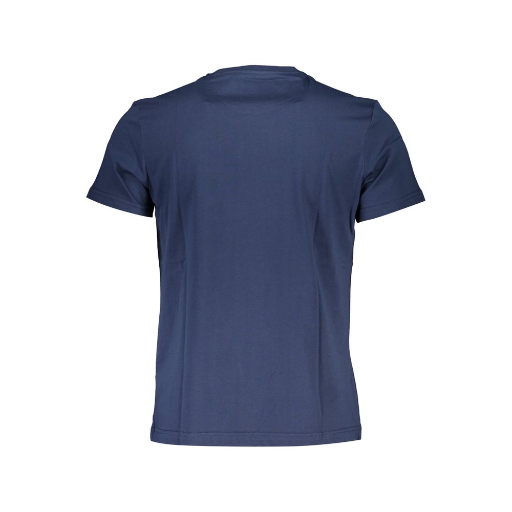 Back view of La Martina Blue Cotton Men T-Shirt showcasing its vibrant color and classic crew neck design.