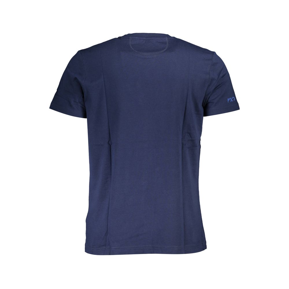 La Martina Blue Cotton Men TShirt with short sleeves and embroidery.