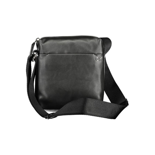 Calvin Klein Black Polyester Men Shoulder Bag with adjustable strap and external pocket, crafted from recycled materials.