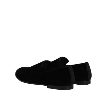Dolce & Gabbana Black Velvet Slip On Loafers Formal Shoes