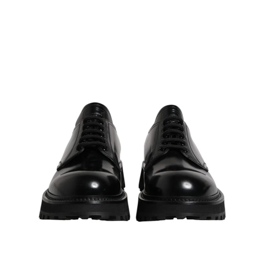 Dolce & Gabbana Black Leather Lace Up Derby Men Dress Shoes MV7294-42