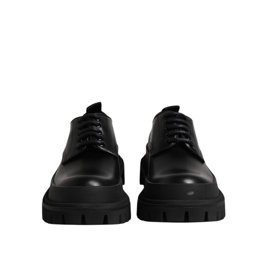 Dolce & Gabbana Black Leather Lace Up Derby Men Dress Shoes MV7296-39