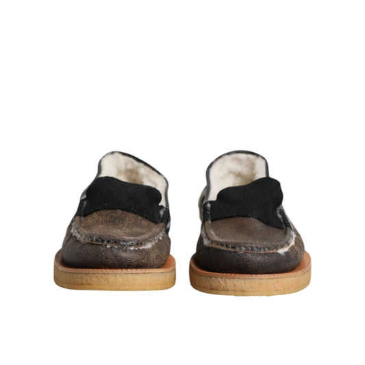 Dolce & Gabbana Brown White Calfskin Leather Loafers Shoes MV7323-42