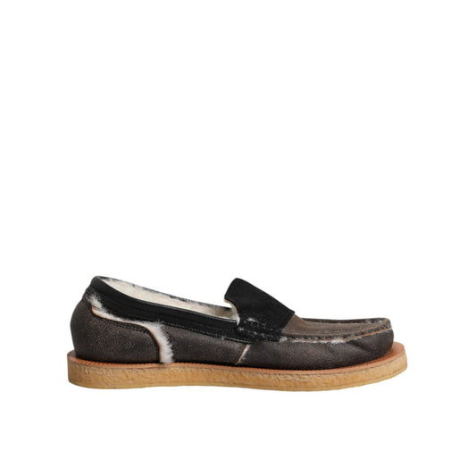 Dolce & Gabbana Brown White Calfskin Leather Loafers Shoes MV7323-42