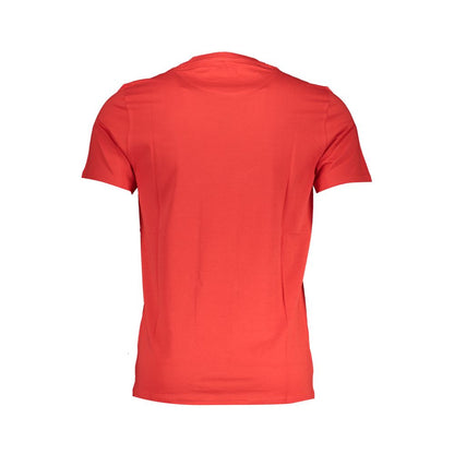 Harmont & Blaine Red Cotton T-Shirt with short sleeves, narrow fit, crew neck, and logo embroidery
