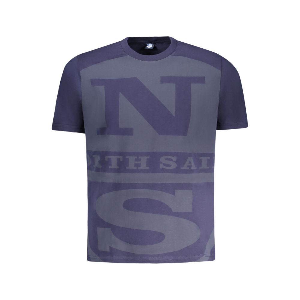 North Sails Blue Cotton Men T-Shirt with logo print, crew neck, and short sleeves, ideal for casual style and comfort.